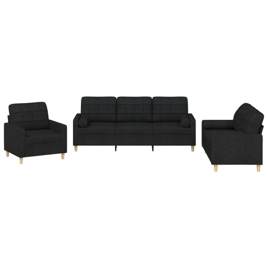 Zestaw wypoczynkowy czarny, 3-osobowa sofa, 2-osob Zakito