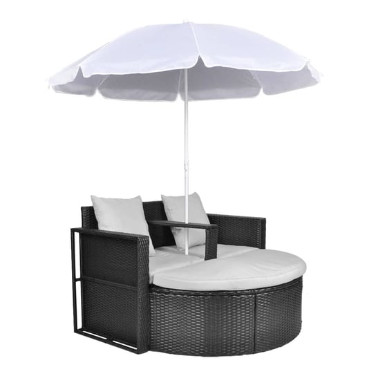 Zestaw wypoczynkowy rattanowy z parasolem - czarny / AAALOE Zakito