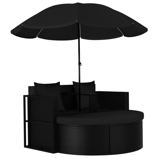Zestaw wypoczynkowy rattanowy z parasolem, czarny, / AAALOE Zakito