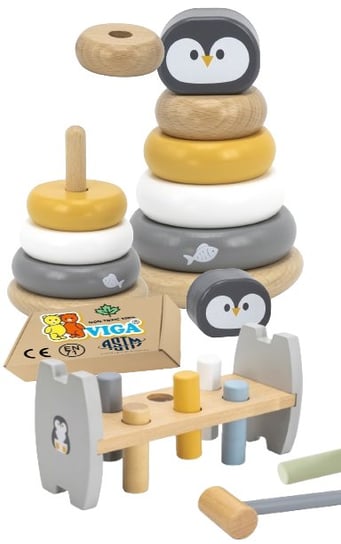 Zestaw Zabawek Sensorycznych ZBIJAK PIRAMIDA drewniane zabawki sensoryczne Viga 12m+ montessori PakaNiemowlaka