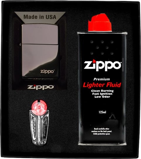 Zestaw Zapalniczka ZIPPO EBONY LOGO Prezentowy No1 Zippo