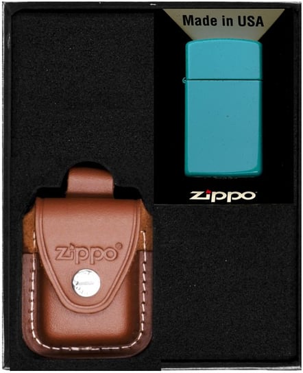 Zestaw Zapalniczka ZIPPO FLAT TURQUOISE SLIM Prezentowy No4 Zippo