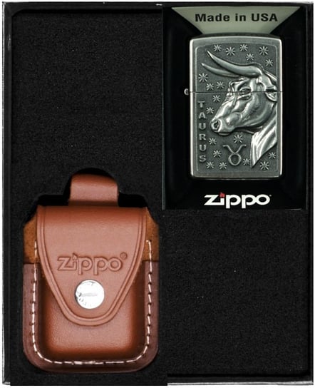 Zestaw Zapalniczka ZIPPO ZODIAC TAURUS byk Prezentowy No4 Zippo