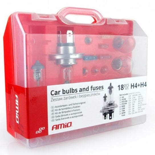 Zestaw żarówek i bezpieczników AMiO 2x H4 12V, 18 elementów Amio
