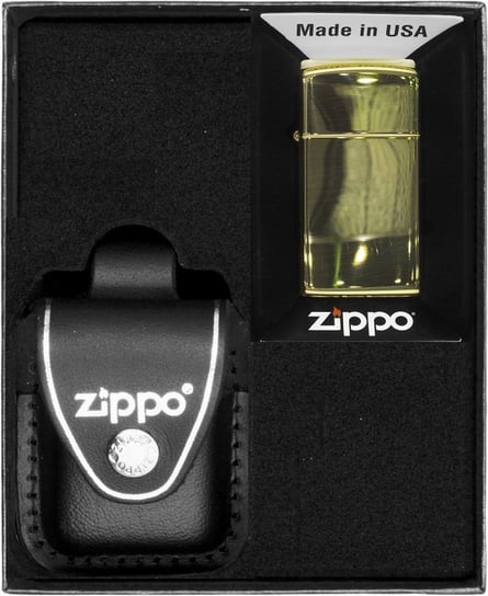 Zestaw ZIPPO Zapalniczka SLIM BRASS HIGH POLISHED Prezentowy No3 Zippo