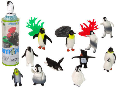 Zestaw Zwierzęta Pingwiny Figurki 12Szt. Akcesoria W Tubie Lean Toys