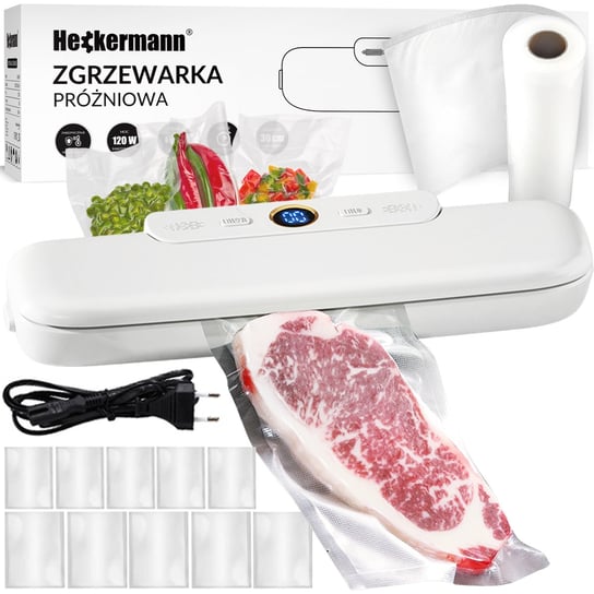 Zgrzewarka próżniowa do pakowania żywności Heckermann® JL-VS8808 + folia 20x600 cm - Biały Heckermann