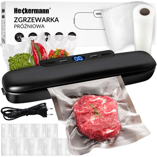 Zgrzewarka próżniowa do pakowania żywności Heckermann® JL-VS8808 + folia 20x600 cm - Czarny Heckermann