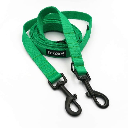Zielona Długa Smycz Dla Psa Przepinana Regulowana szerokość 2 cm, karabińczyk czarny 7 cm-220 cm Psiakrew