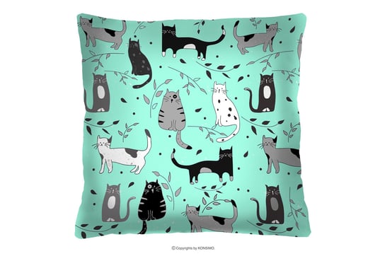 Zielona poduszka w rysunkowe koty PAFIA Konsimo