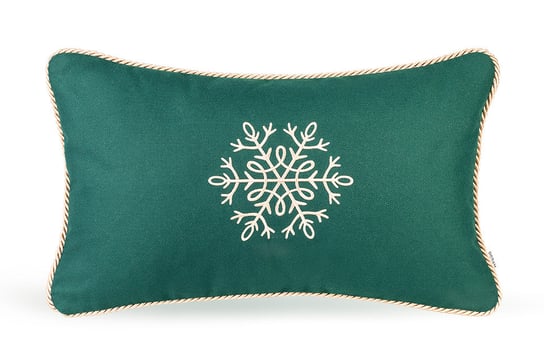 Zielona poduszka zimowa Snowflake II ze złotym haftem Doram design