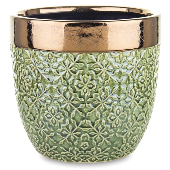 Zielono - złota osłonka na doniczkę z ceramiki Verde Ø16 cm Duwen
