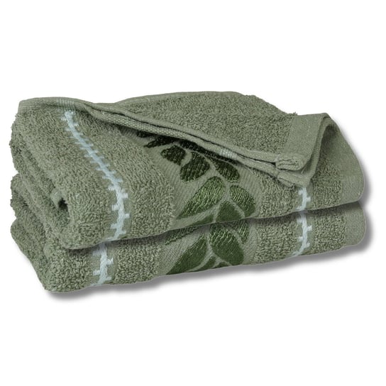 Zielony ręcznik bawełniany z ozdobnym haftem, liście 48x100 cm x2 RED