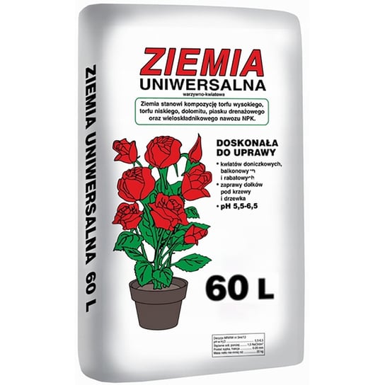Ziemia Uniwersalna do Kwiatów Warzyw Krzewów 60L z nawozem Ogrodowa pH 5,5 - 6,5 NNLED