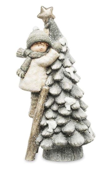 Zimowa Figurka Chłopczyk z Choinką Lampki Led Pigmejka