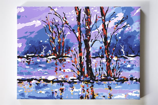 Zimowa sceneria, krajobraz, malowanie po numerach, blejtram Akrylowo