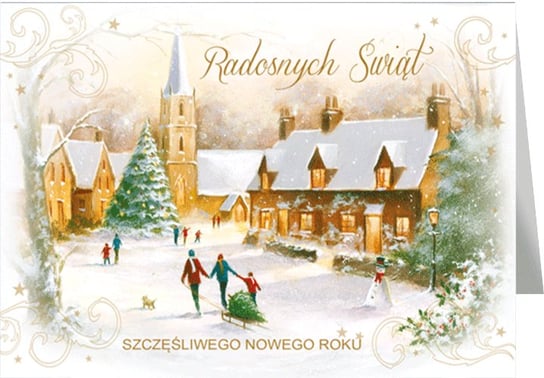 Zimowy pejzaż świąteczny Kartka z tekstem B-T 593 Czachorowski