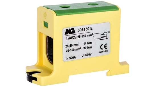 Złączka szynowa 1-torowa 25-150mm2 żółto-zielona EURO OTL 150 1xAl/Cu 606150 E EM GROUP