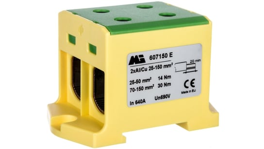 Złączka szynowa 2-torowa 35-150mm2 żółto-zielona EURO multiOTL 150 2xAl/Cu 607150 E EM GROUP