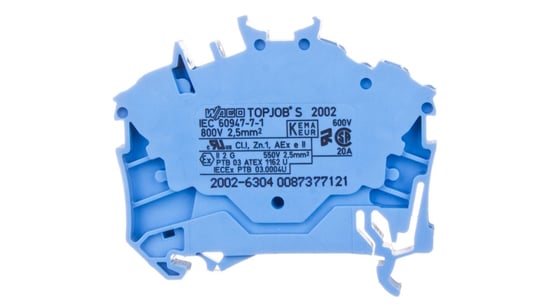 Złączka szynowa 3-przewodowa 2,5mm2 niebieska 2002-6304 TOPJOBS Wago