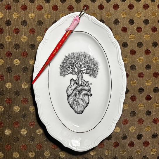 Złocony półmisek ręcznie malowany Drzewoserc 29,5 cm Rzecz-Pospolita Sztuka Użytkowa