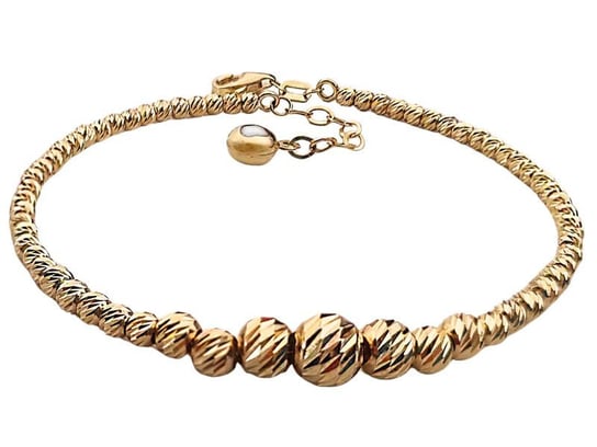 Złota bransoletka 585 elegancki wzór bangle z diamentowanymi kuleczkami Lovrin