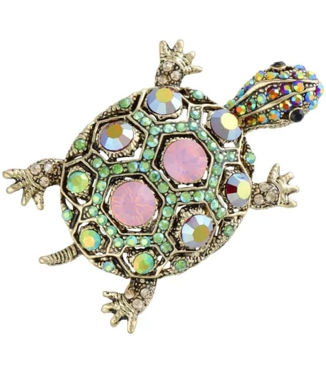 Złota broszka żółw kolorowe cyrkonie Prezent Agrafka
