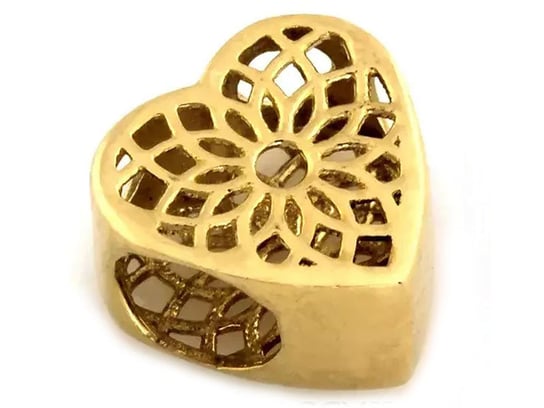 Złota zawieszka beads 585 ażurowe gładkie serce do bransoletki na prezent 14kt Lovrin