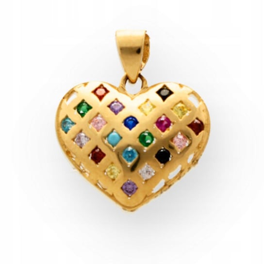 Złota Zawieszka Serce Z Kolorowymi Kamieniami 585 Inna marka