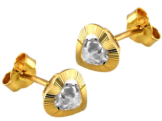 Złote serduszka kolczyki 585 diamencik cyrkonie Lovrin