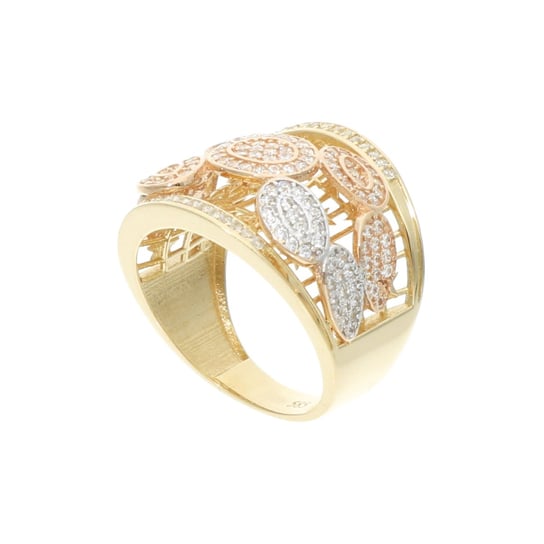 Złoty ażurowy pierścionek z cyrkoniami  585 14k Rosanto