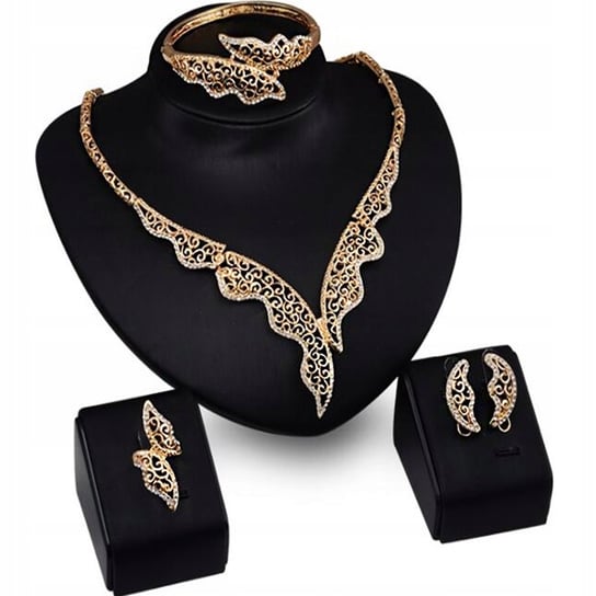 Złoty Elegancki Komplet Biżuterii Ażurowa Kolia Lovrin