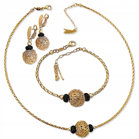 Złoty Komplet Biżuterii 585 Elegancka Ażurowa Kula Z Kamieniami Lovrin