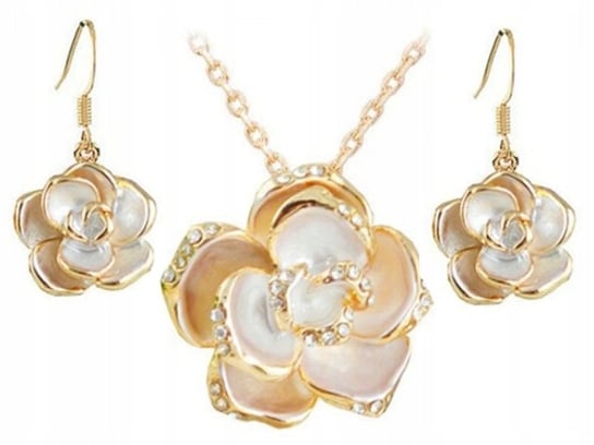 Złoty Komplet Biżuterii Białe Róże Prezent Lovrin