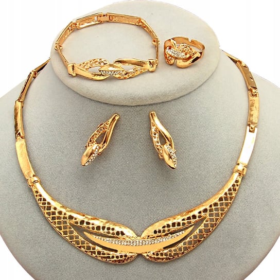 Złoty Komplet Biżuterii Duża Ażurowa Kolia Prezent Lovrin