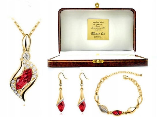 Złoty Komplet Biżuterii Rubinowe Łezki Z Grawerem Lovrin