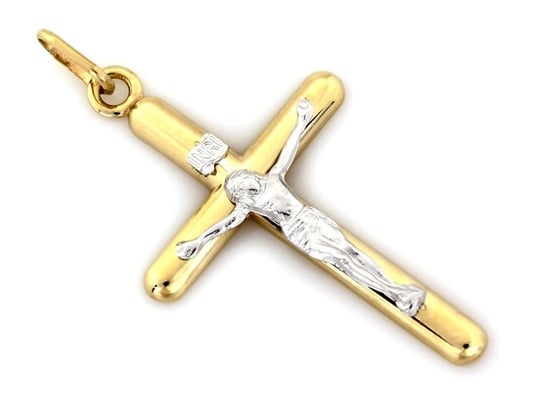 Złoty krzyż 585 Jezus z białym złotem Chrzest Lovrin