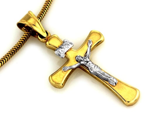 Złoty krzyż 585 Jezus z białym złotem Chrzest Lovrin