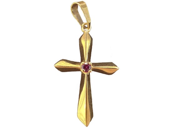 Złoty Krzyż 585 Z Różową Cyrkonią Chrzest Lovrin