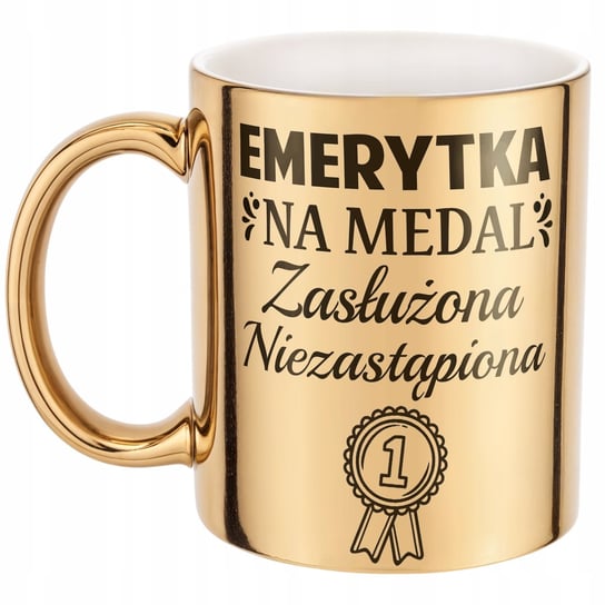 Złoty Kubek ceramiczny z okazji Emerytury Dla Emerytki Prezent Upominek Bullz