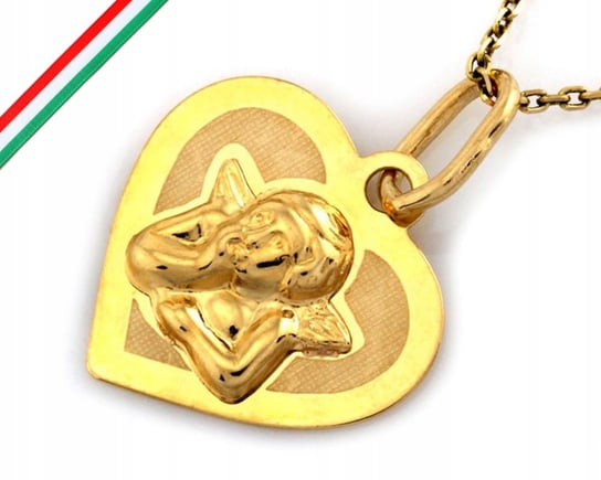 Złoty medalik 585 aniołek w sercu serduszko Lovrin