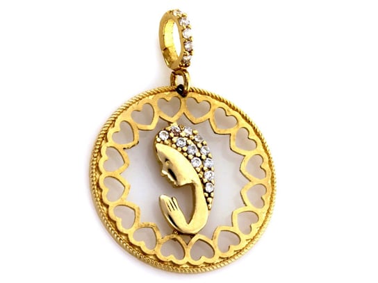 Złoty Medalik 585 Ażurowa Matka Boska Serduszka Lovrin