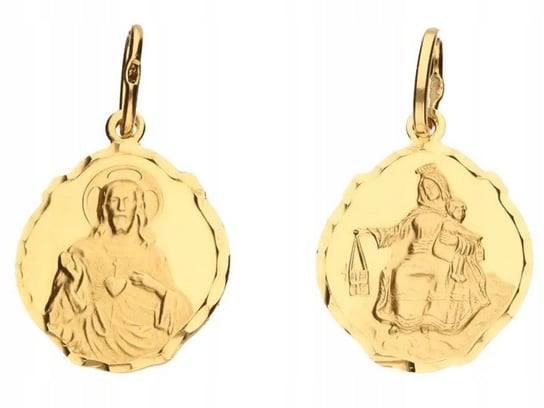 Złoty medalik 585 dwustronny Maria Jezus 1,84 g na prezent Chrzest Św. Lovrin