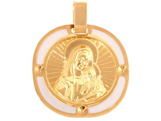 Złoty medalik 585 Matka Boska z białą emalią Lovrin