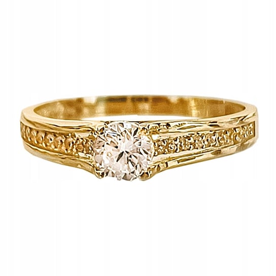 Złoty pierścionek 585 delikatny elegancki zdobiony białą cyrkonią 14K Lovrin