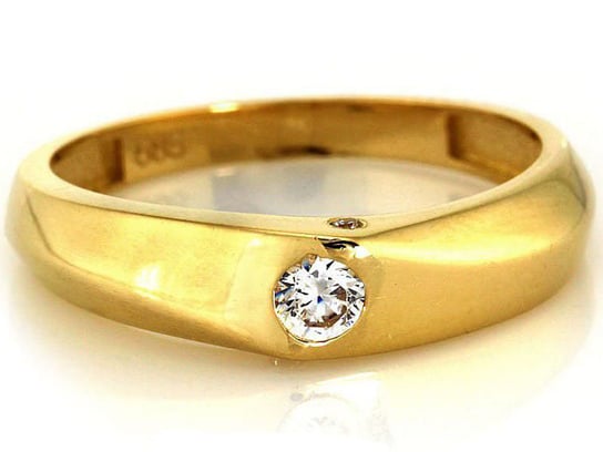 Złoty pierścionek 585 obrączka z białą cyrkonią Lovrin