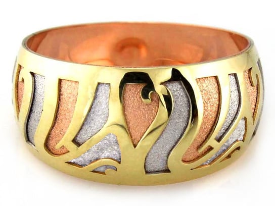 Złoty pierścionek 585 szeroki trzy kolory złota 20r Lovrin