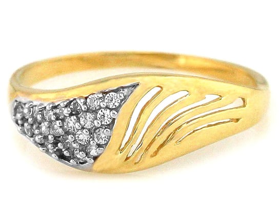 Złoty pierścionek damski 585 z cyrkoniami ażur Lovrin