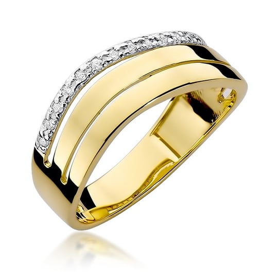 Złoty pierścionek potrójna obraczka z brylantami Modern : Rozmiar pierścionka - 15 | Φ17,33 MM, Złoto - próba - próby 585 białe GIORRE