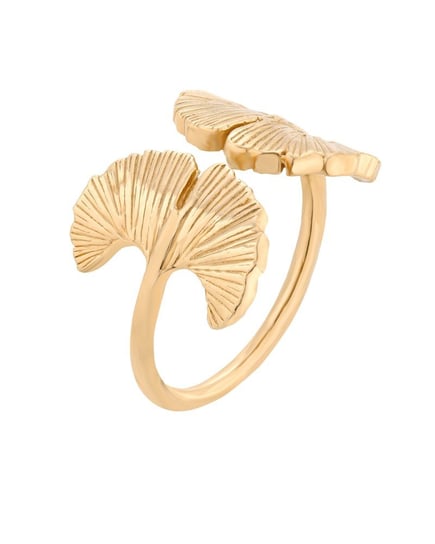 Złoty pierścionek z liśćmi miłorzębu sotho